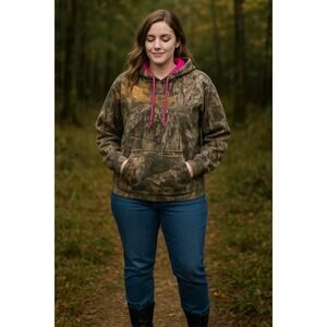 Mossy Oak Women’s Camo Hoodie – Pink Lined Hood – Size 2XL